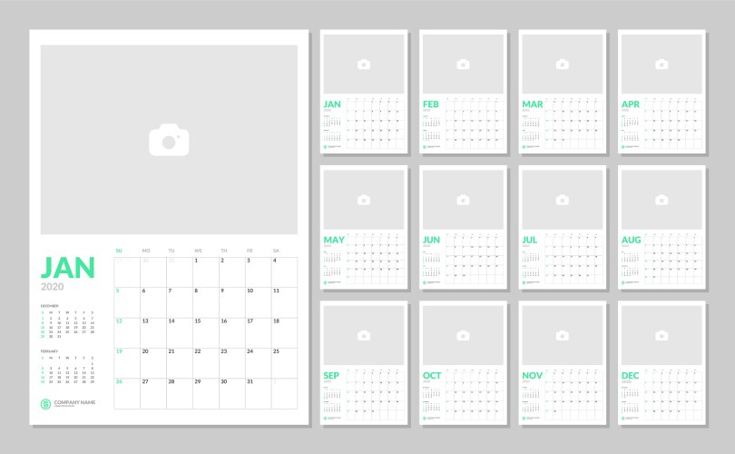 calendar for 2020 new year in clean minimal table vector image