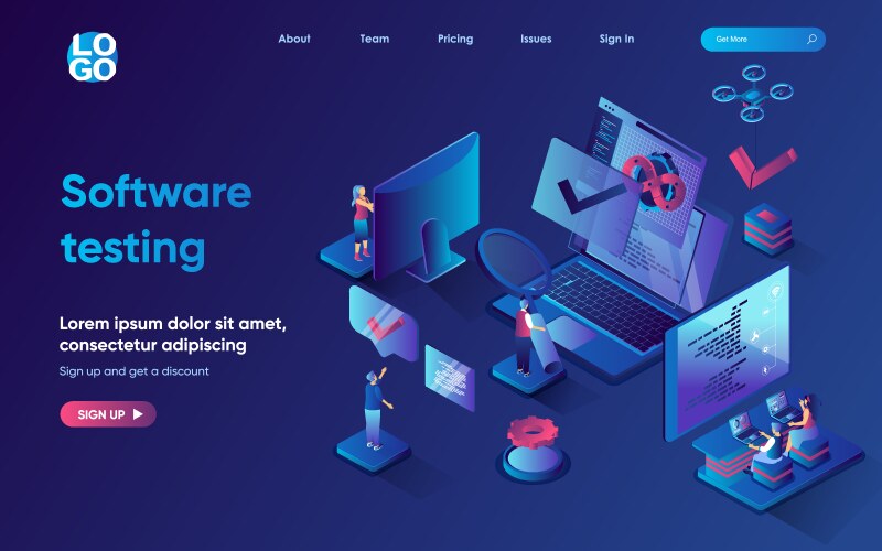 software testing concept isometric landing page vector image