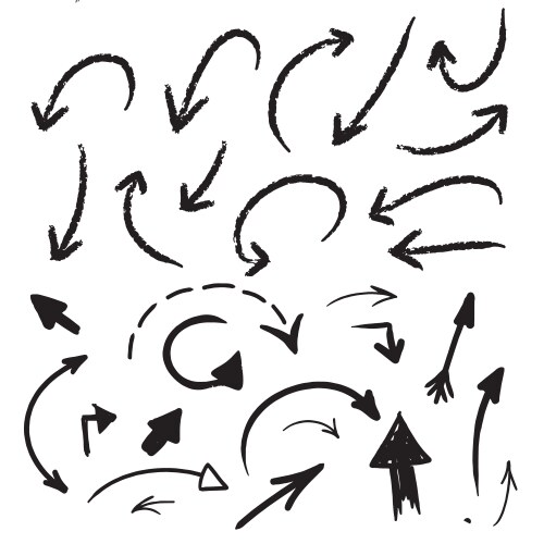 Hand drawn arrows set graphic elements in black Vector Image