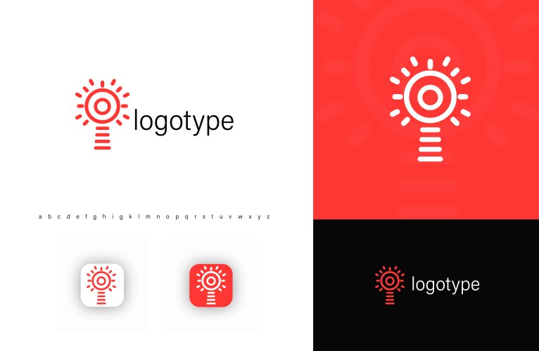 Linear lighthouse logo with circular energy rays vector image
