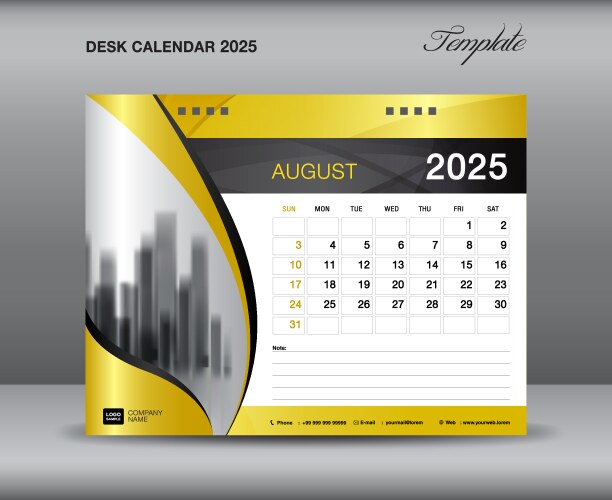 August 2025 template - calendar Royalty Free Vector Image
