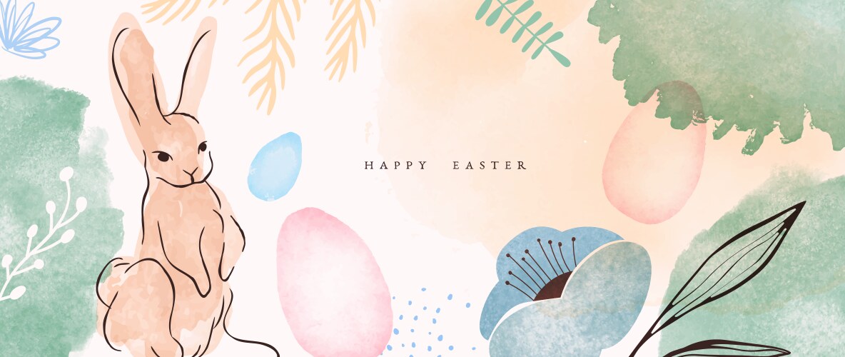 Retro Watercolor Easter Rabbit Card Vector Image