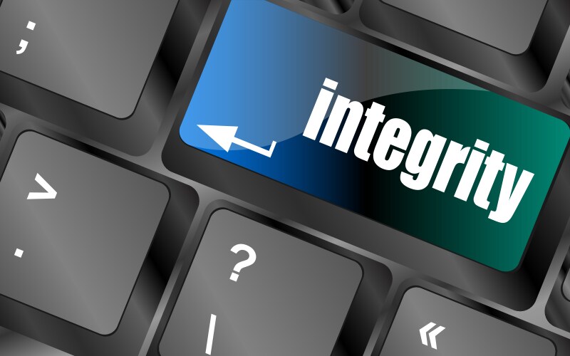 A computer keyboard with keys spelling integrity vector image