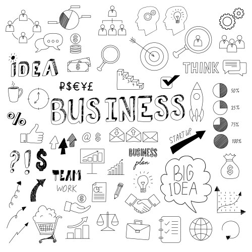 Unique collection of hand drawn business doodles Vector Image