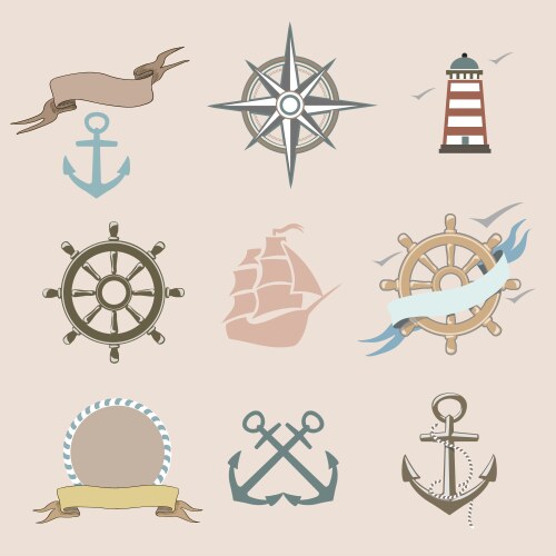 Marine icon set in cartoon style Royalty Free Vector Image