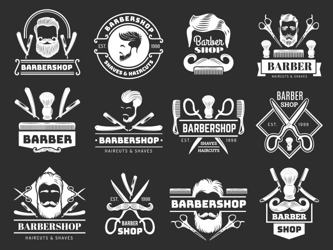Barber Shop Logo & Items Vector Image