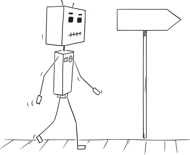 walking robot and empty arrow cartoon stick vector image