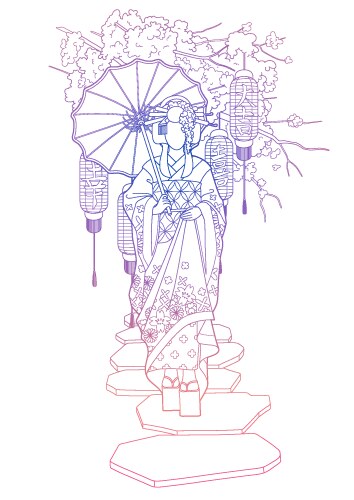 graphic geisha with umbrella vector image