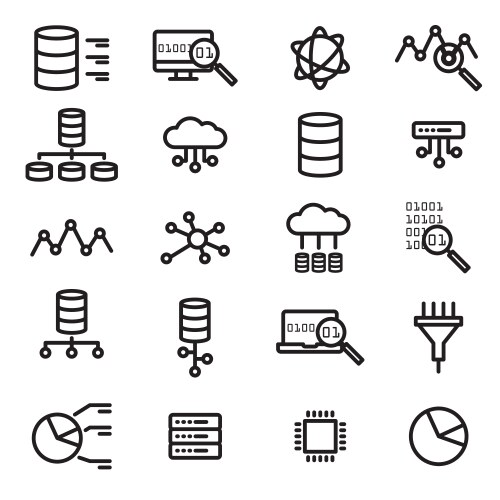 simple set of big data database cloud computing vector image