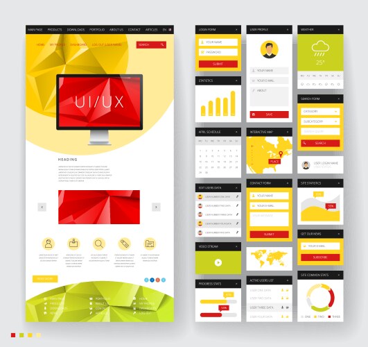 Website template design with interface elements vector image