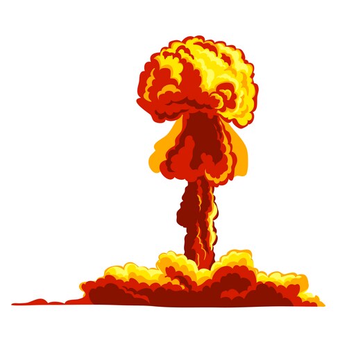 Nuclear bomb mushroom cloud woodcut Royalty Free Vector
