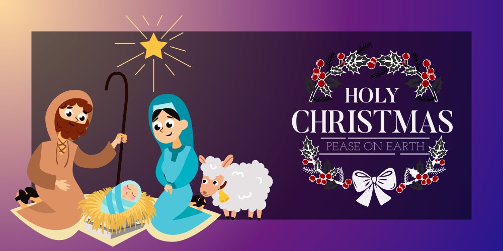 Baby jesus born in bethlehem scene holy family vector image