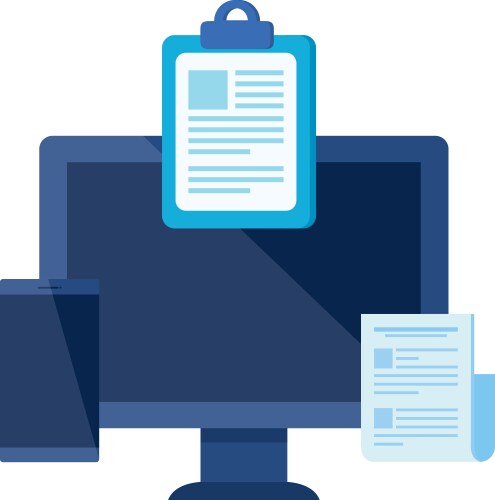 Desktop computer with checklist isolated vector image