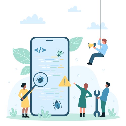 Bug report on phone screen tiny programmers vector image