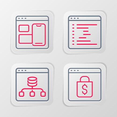 Set line online shopping on screen server data vektorbild