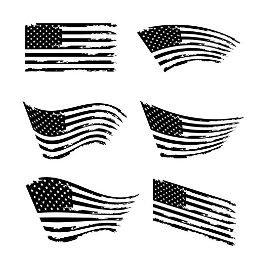 wavy american flag set black and white grunge usa vector