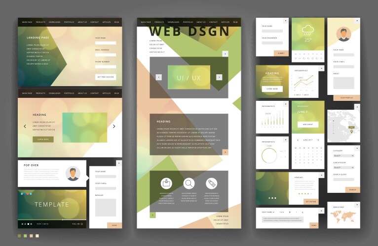 Website template design with interface elements vector image