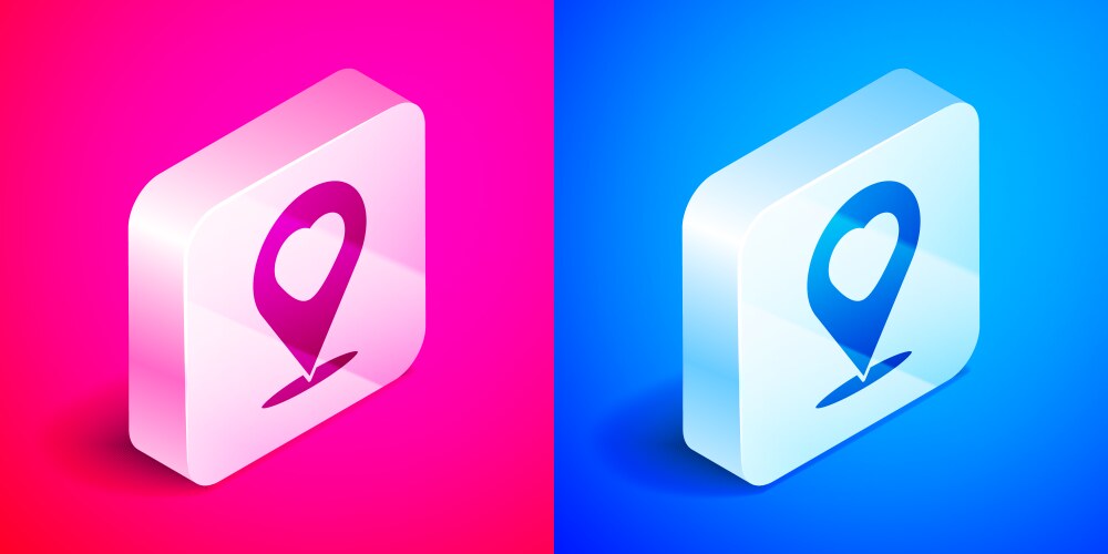 Isometric map pointer with heart icon isolated vector image