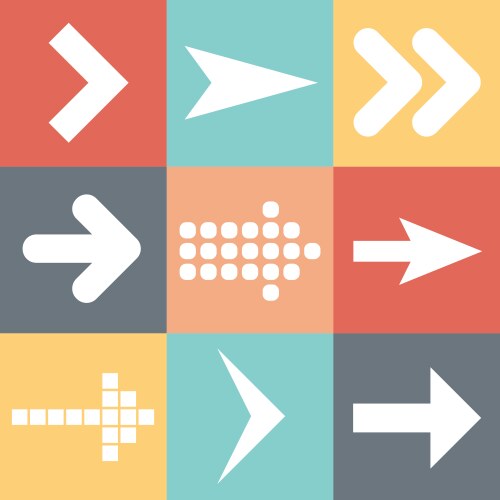 Set arrow icons flat ui web design elements trend vector image