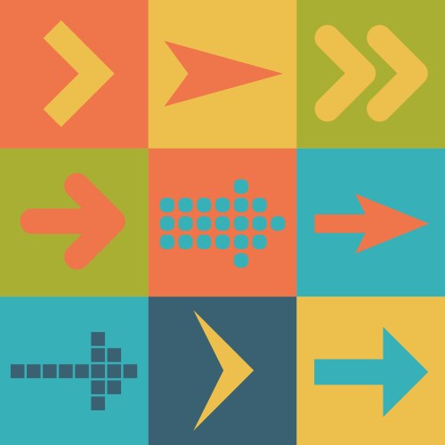 Set arrow icons flat ui web design elements trend vector image