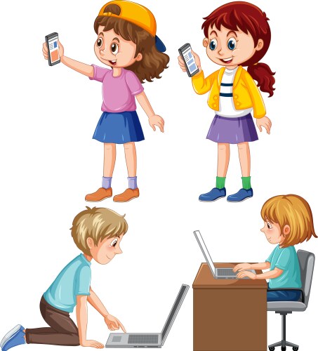 Set of children using laptop vector image