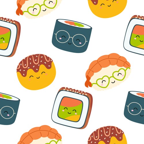 Cartoon seamless pattern with sushi characters Vector Image