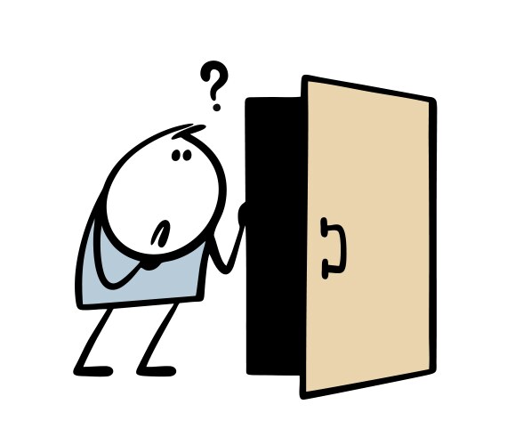 Cartoon stickman opens the door and looks Vector Image