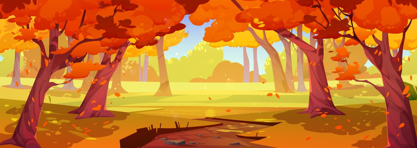 Autumn forest nature landscape fall orange park vector image