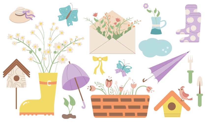 Gardening set isolated on white background spring Vector Image