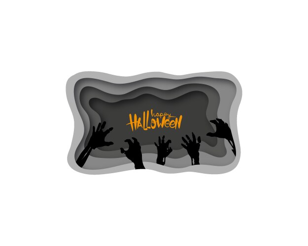 Paper cut halloween backgrounds zombie hands vector image