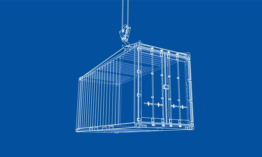 Cargo container wire-frame style vector image