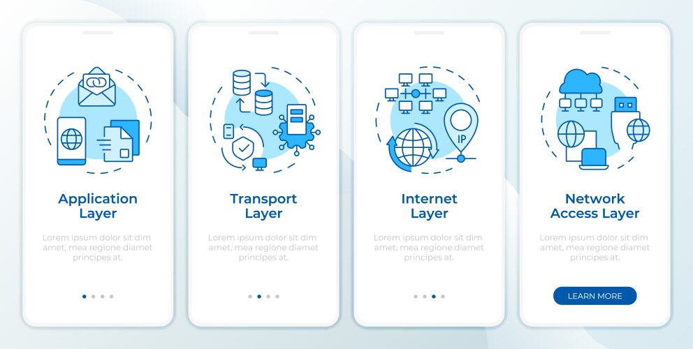 Tcp-ip blue onboarding mobile app screen vector image