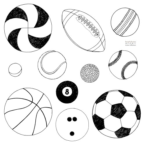 Hand Drawn Sport Balls Sketch Collection Vector Image