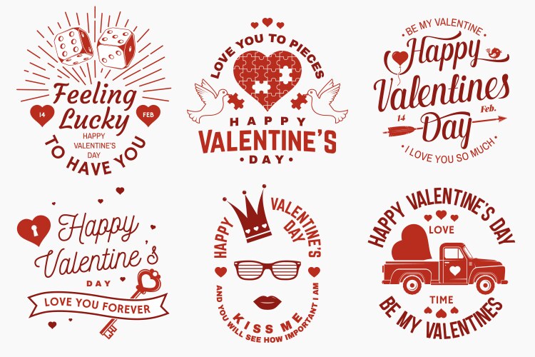 Vintage Valentine's Day Badge Set Vector Image