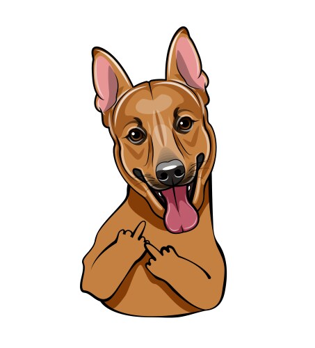 Brown cute dog with middle finger Vector Image