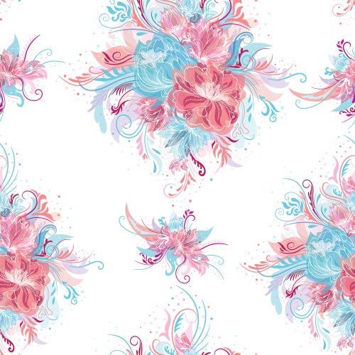 Pencil drawn flowers on white background pattern Vector Image