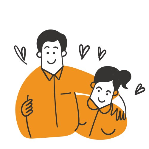 Hand drawn doodle man and woman hug each other vector image