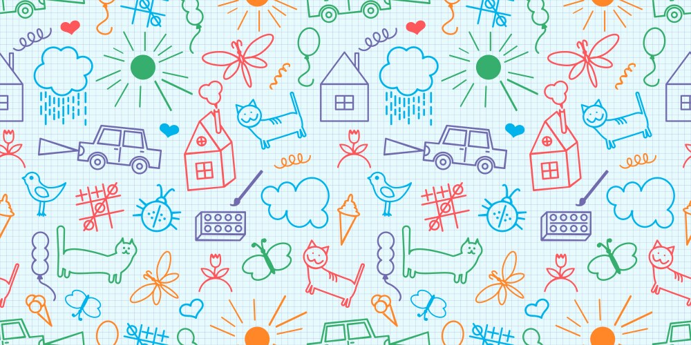 Seamless pattern with doodle children drawing Vector Image