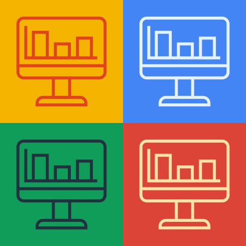 Pop art line computer monitor with graph chart vector image