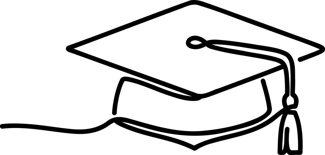 Black Graduation Cap with Tassel - Line Art Vector Image