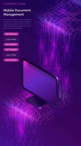 Computer with big data stream isometric banner vector image