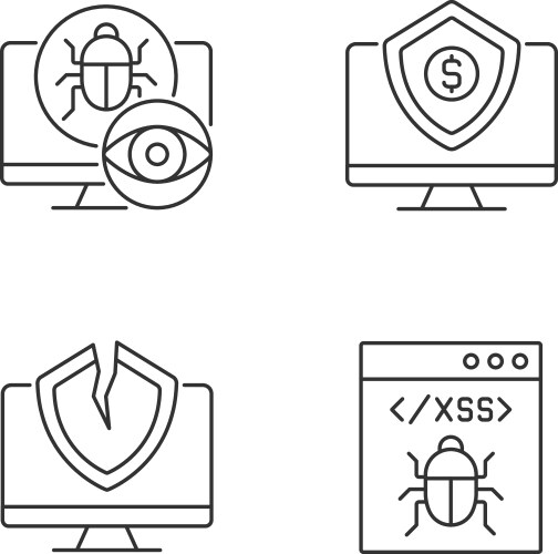 Computer vulnerability exploitation linear icons vector image