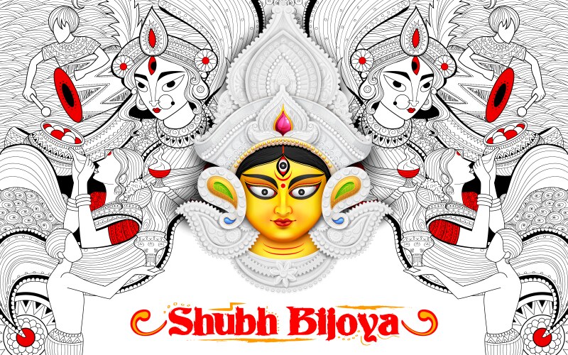 Happy Dussehra - Durga Goddess Vector Image
