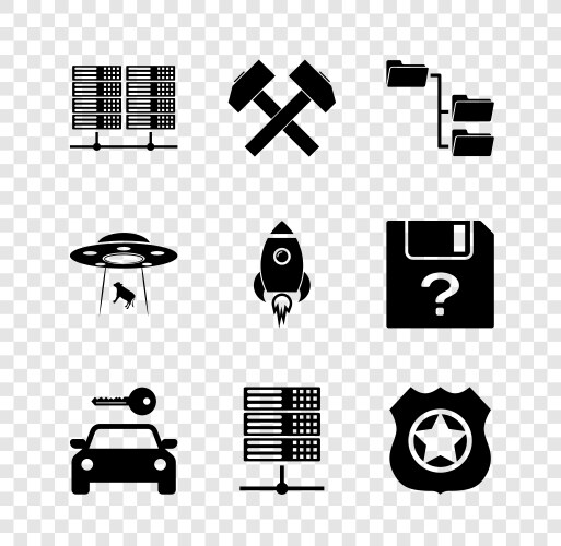 Set server data web hosting two crossed hammers vector image