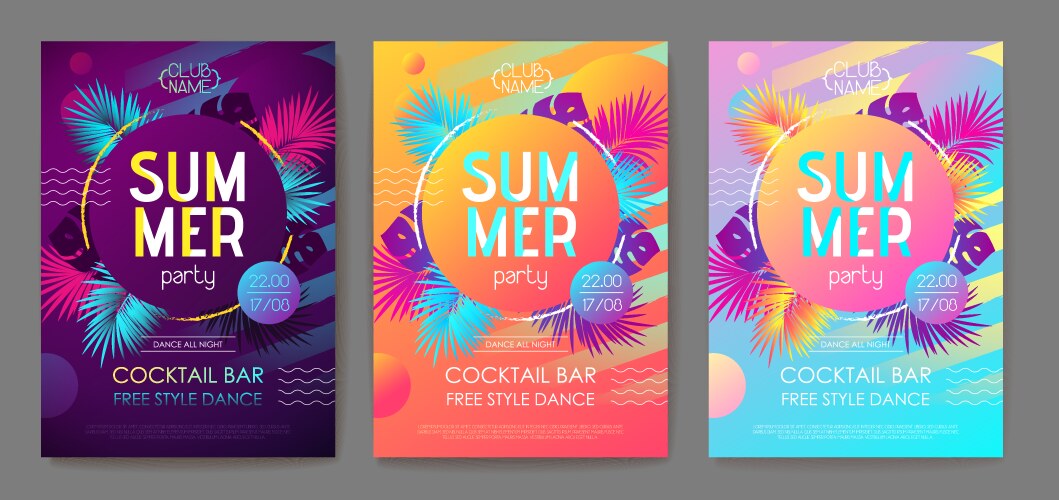 Summer party set posters colorful Royalty Free Vector Image