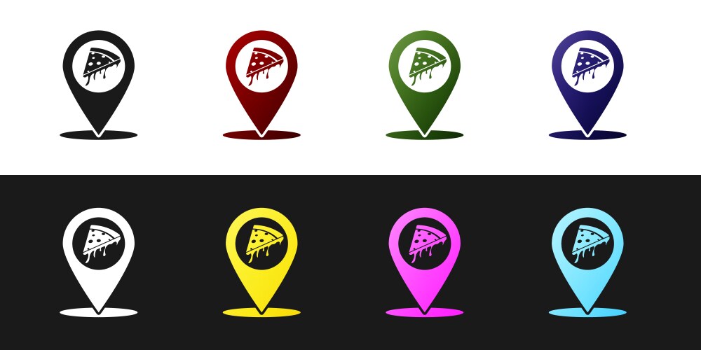 Set map pointer with fast food slice pizza icon vector image