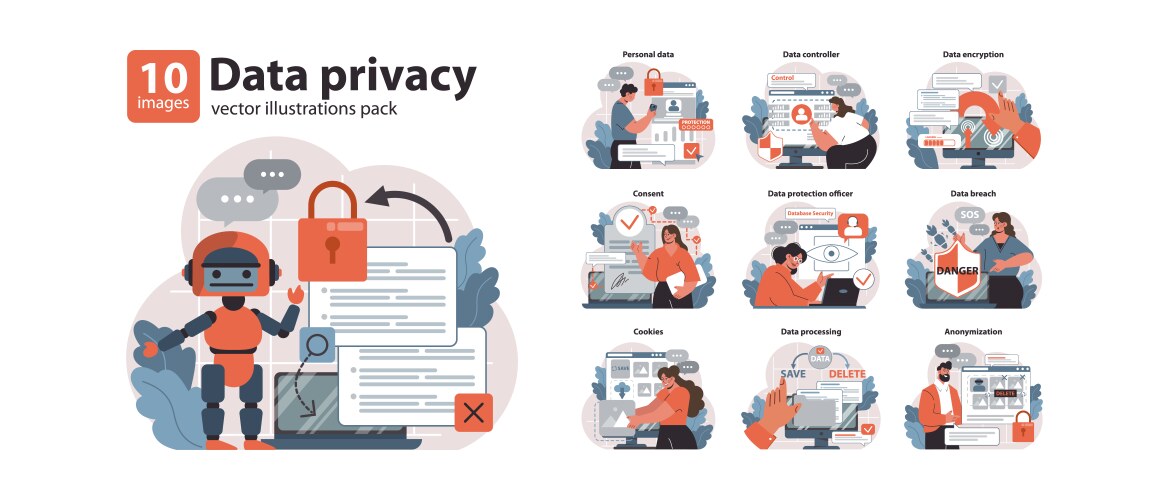 Data privacy set flat vector image