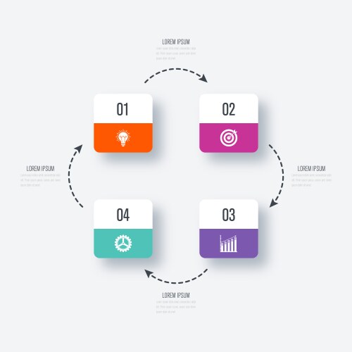 business infographics template 4 steps with square vector