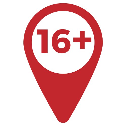 Red drop icon pointer with age limit 16 plus vektorbild