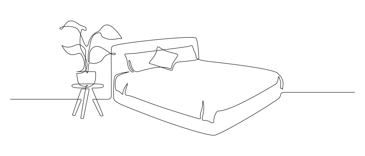 Continuous one line drawing of double bed Vector Image